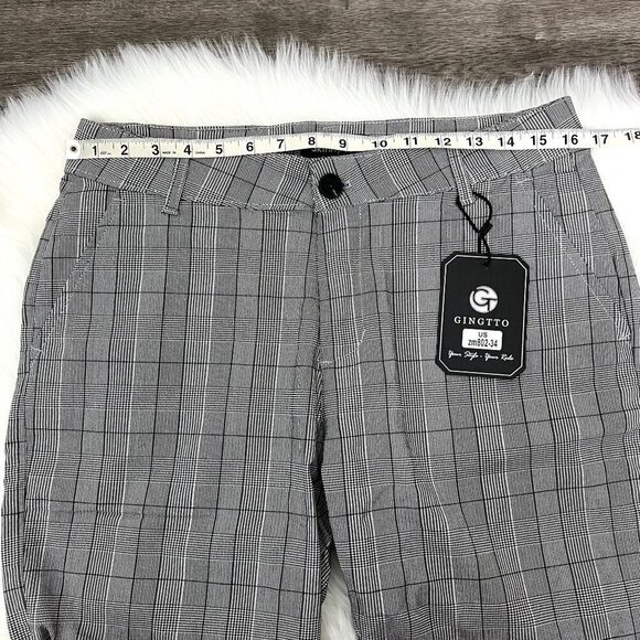 Gingtto Mens 34 Gray Plaid Skinny Chino Shorts Cuffed Stretch - Picture 8 of 12